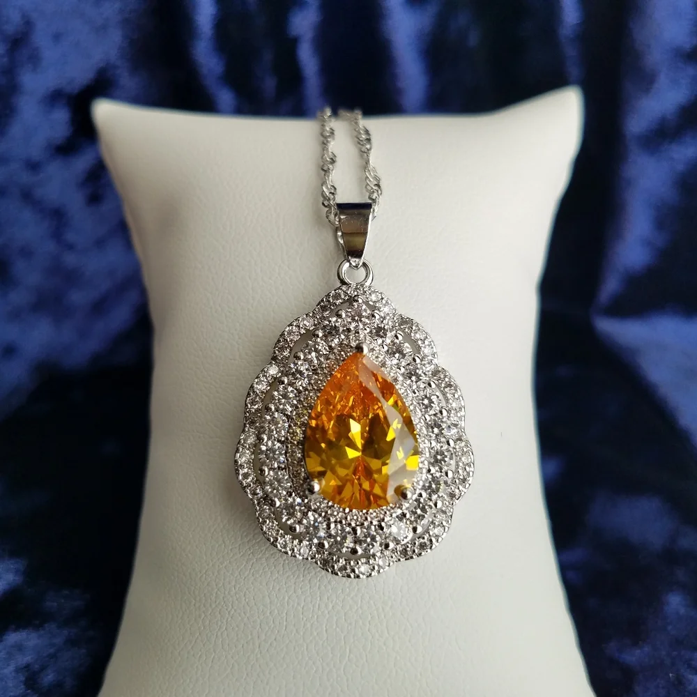 Swarovski Elements 925 Sterling Silver Large Yellow Citrine Teardrop Earrings - Picture 8 of 12